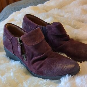 Purple Suede Ankle Booties with Side Zipper
